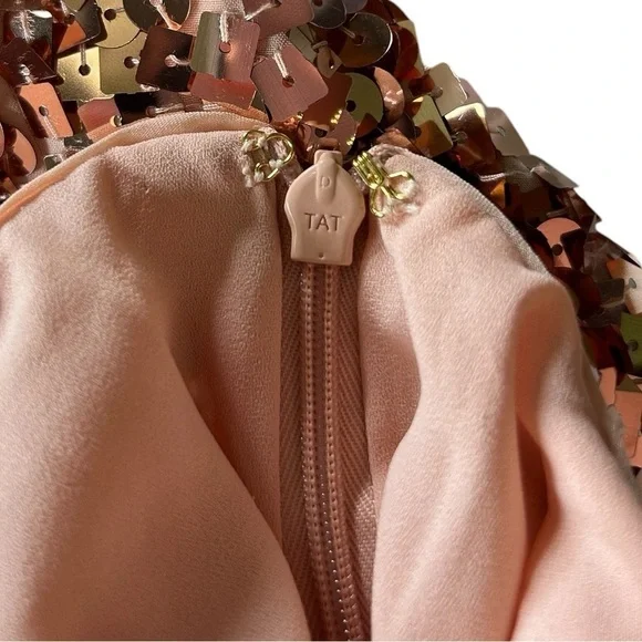 Kate Spade Rose Gold Sequin Bow Cutout Back Sleeveless Mini Dress Size 8 - Picture 13 of 16